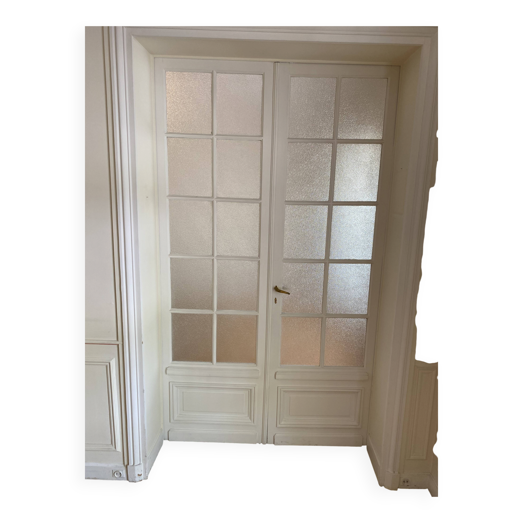 Double Haussmannian wooden door with cathedral glass - 245 cm