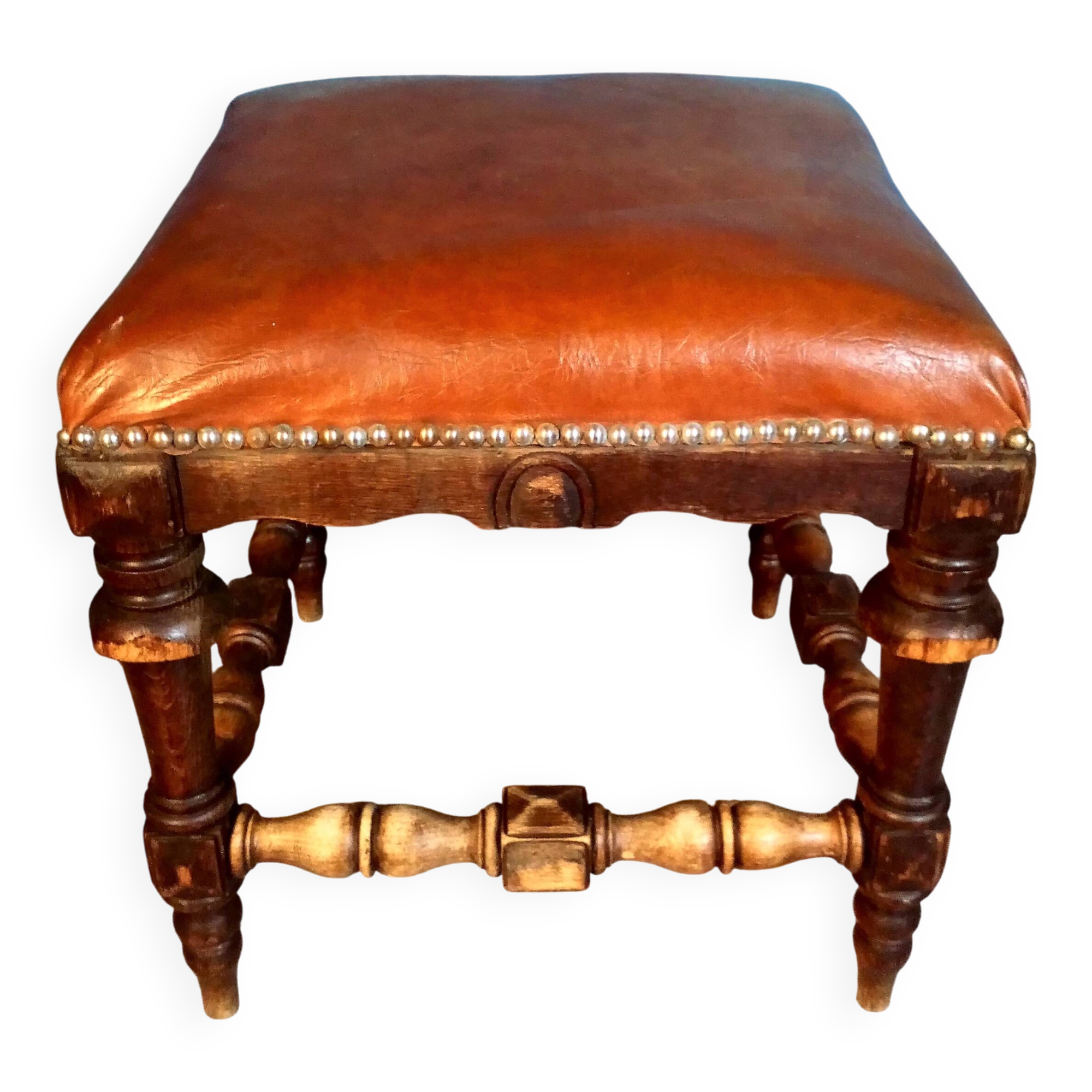 Wood and leather stool 1900s
