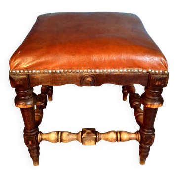 Tabouret bois & cuir 1900s