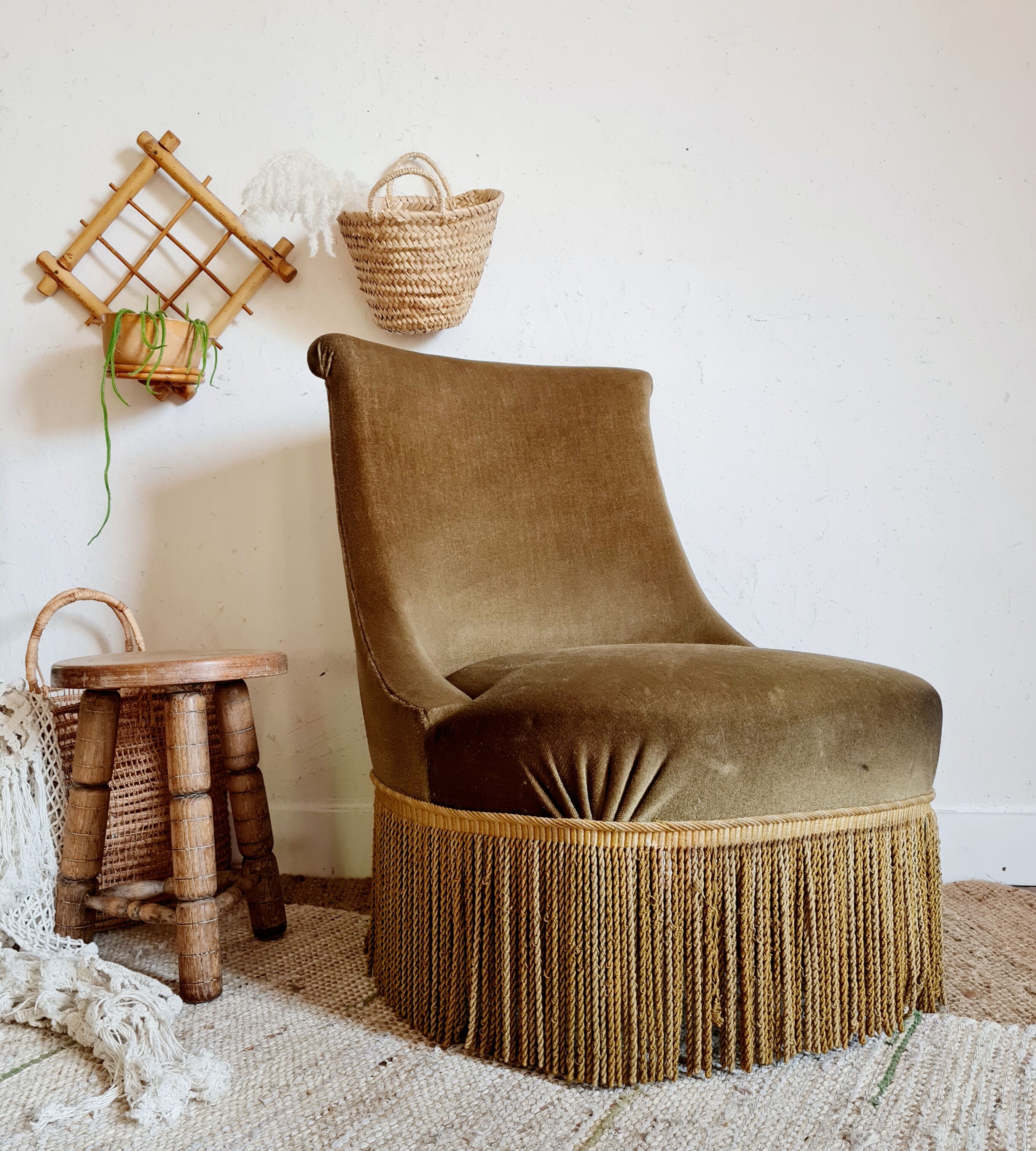 Bronze green velvet toad armchair