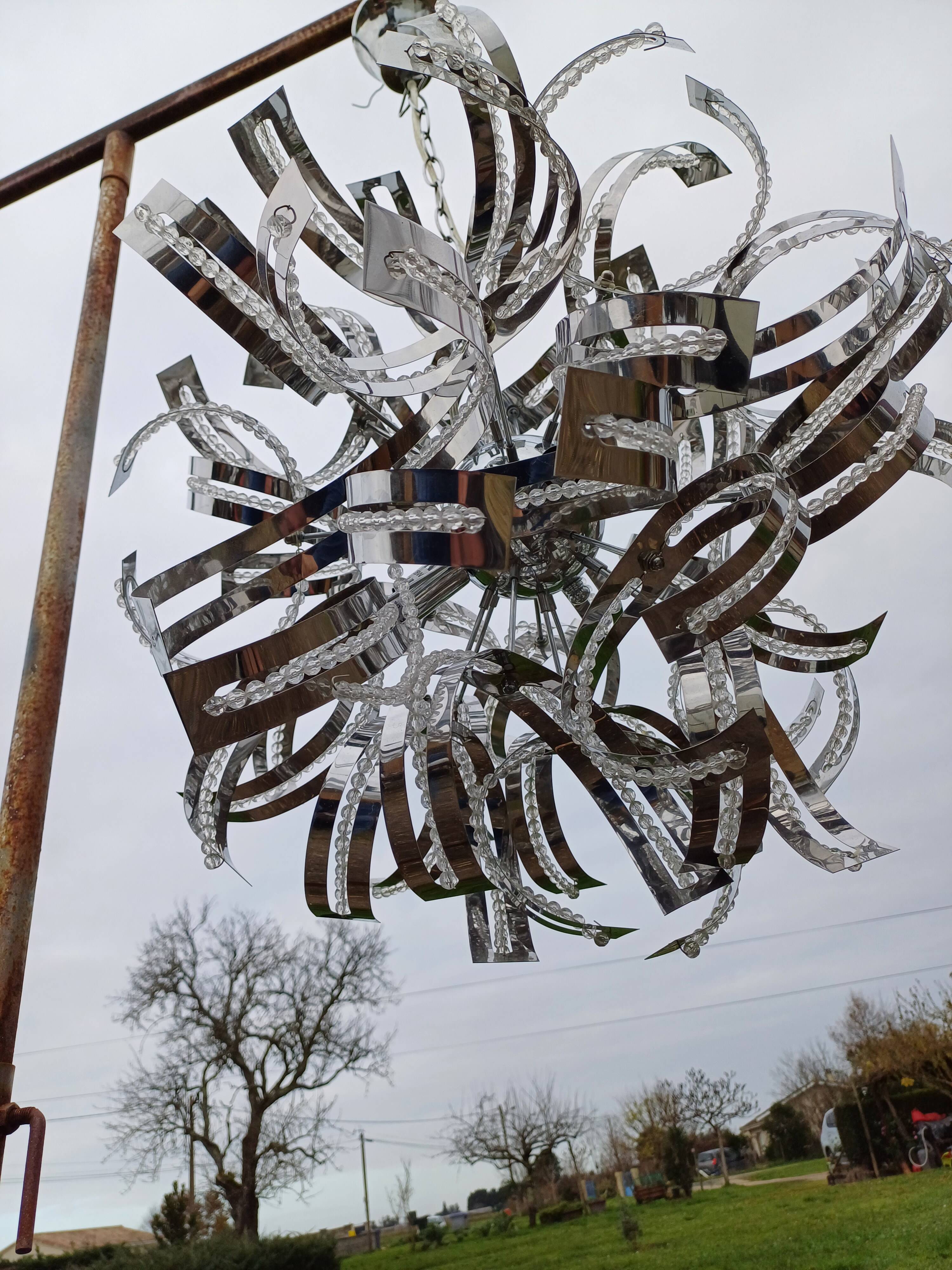 Vintage Chrome Metal Chandelier