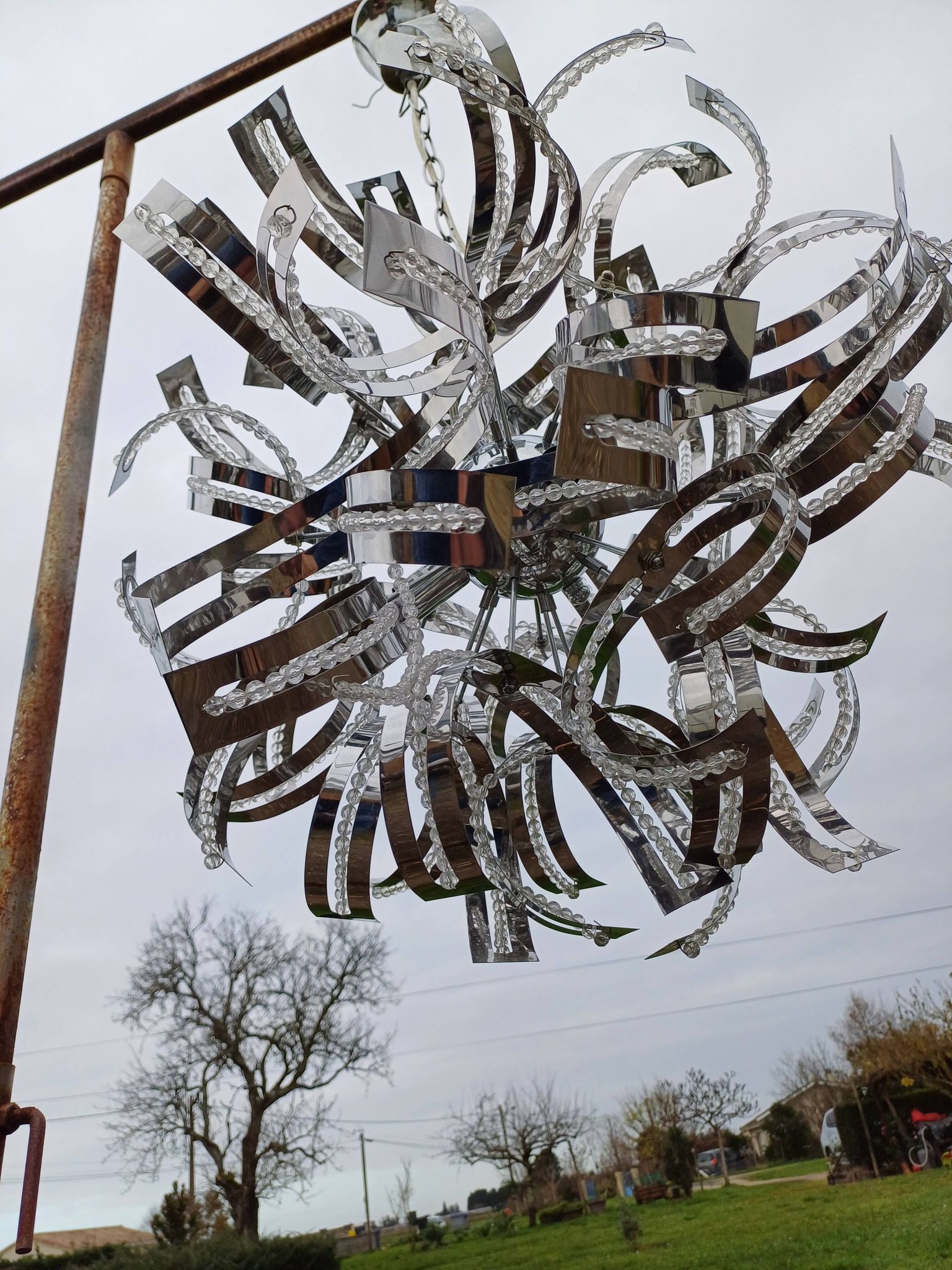 Vintage Chrome Metal Chandelier