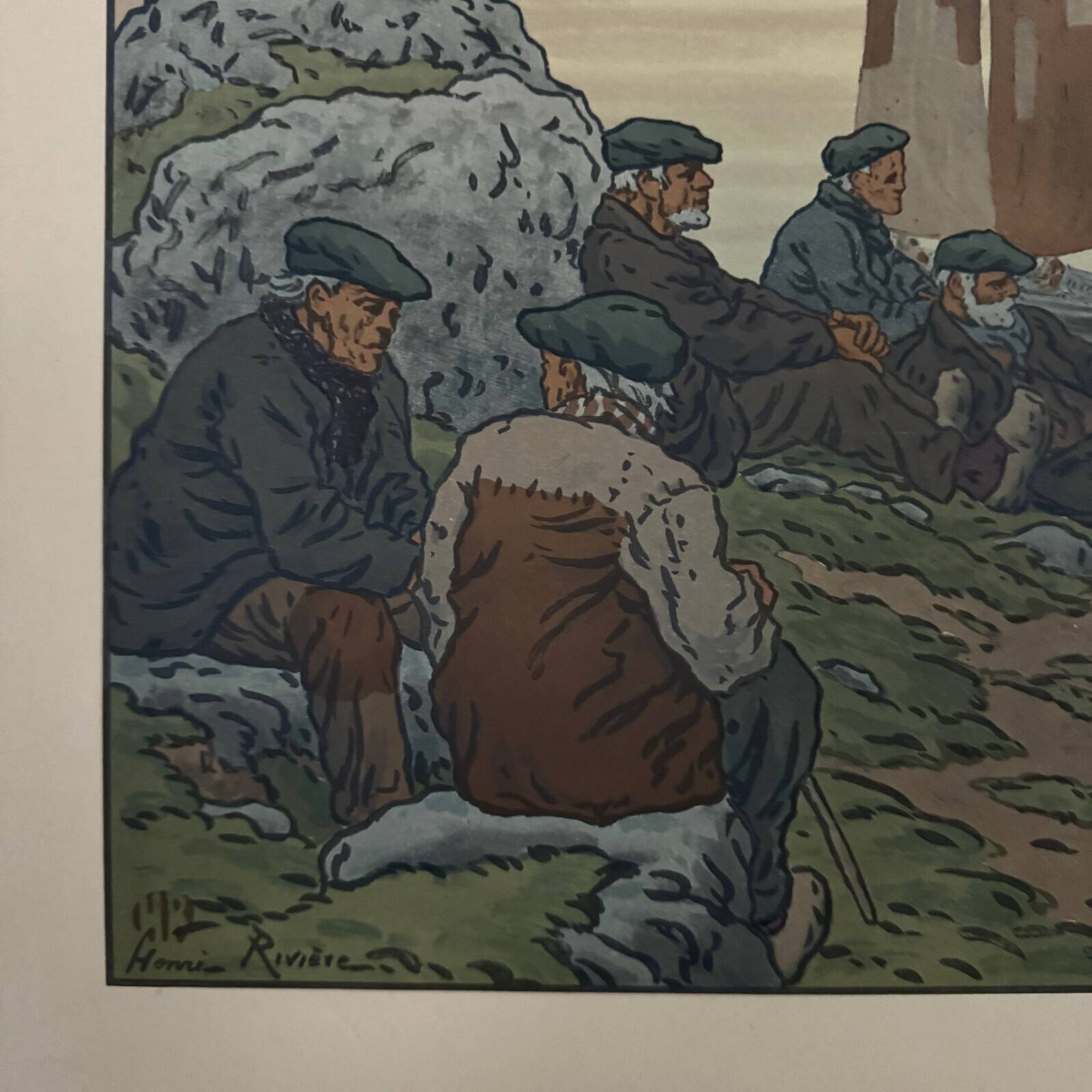 Lithograph by Henri Rivière In the Wind of Noroît - The Old People