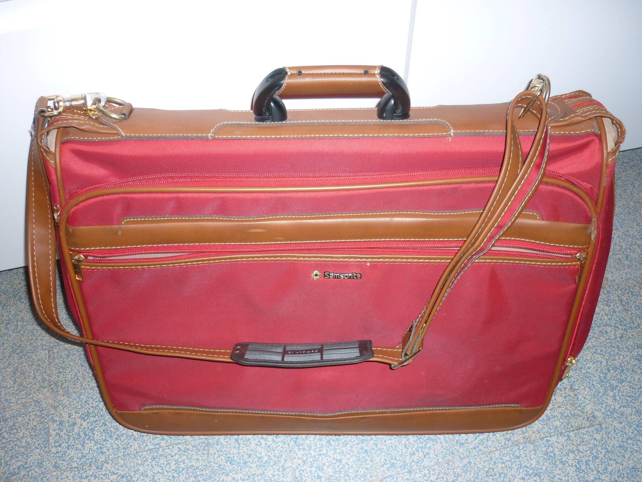 Samsonite red canvas and leather suitcase from the 80s