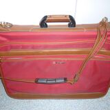 Valise Samsonite toile rouge et cuir des années 80