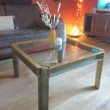Table basse laiton et verre - Peter Ghyczy