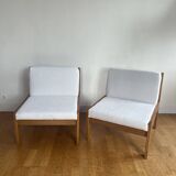 Pair of Baumann white bouclette armchairs