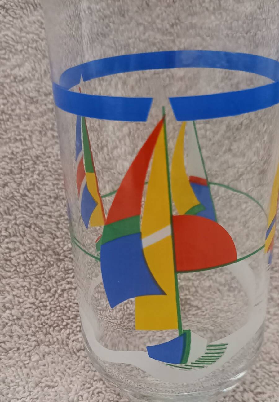 set of 6 large orangeade glasses juice glasses boats seaside