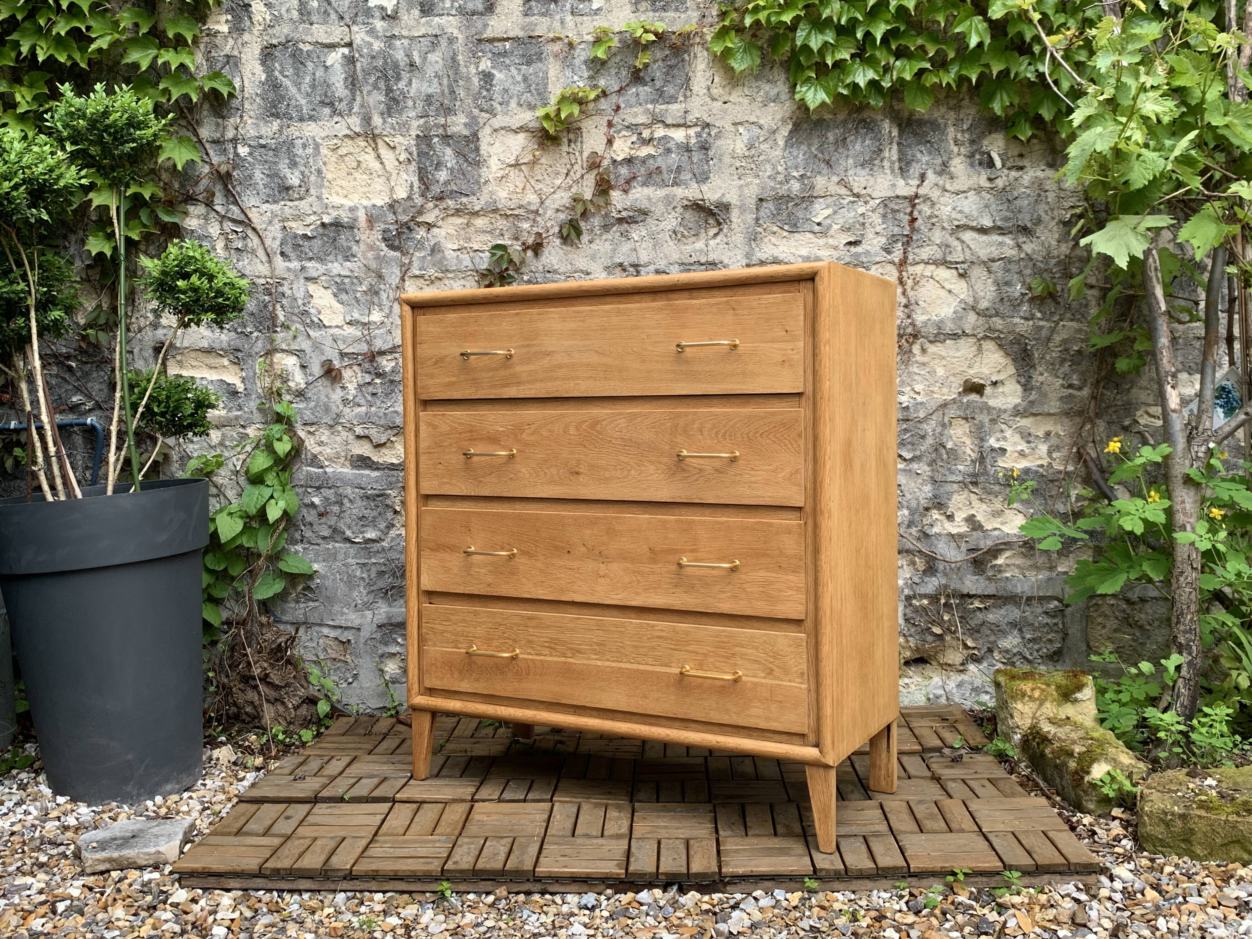 Commode pieds compas et chêne brut massif  1960