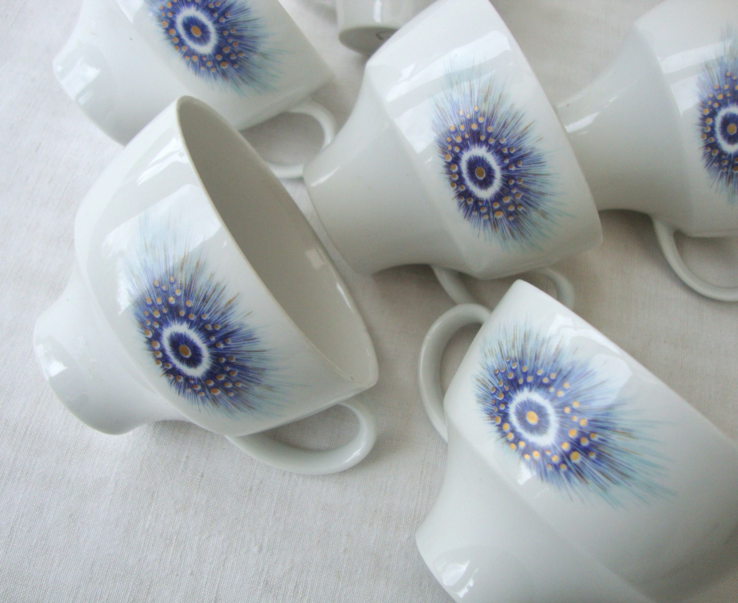 Set of 6 cups peacock feathers