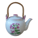 Korean teapot in white ceramic pattern pink flowers handle vintage wood