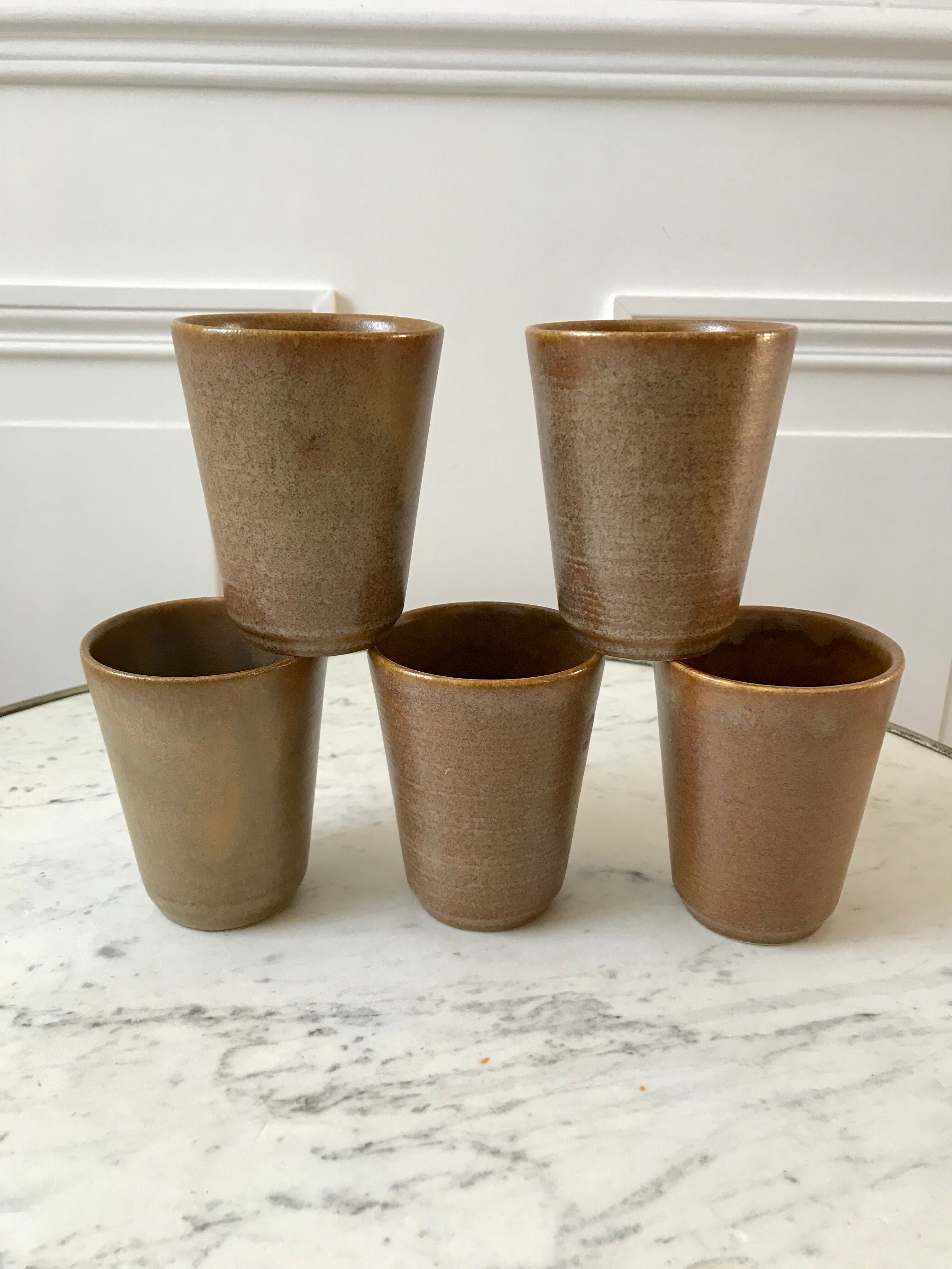 Lot de 5 verres en grès Digoin Sarreguemines années 70