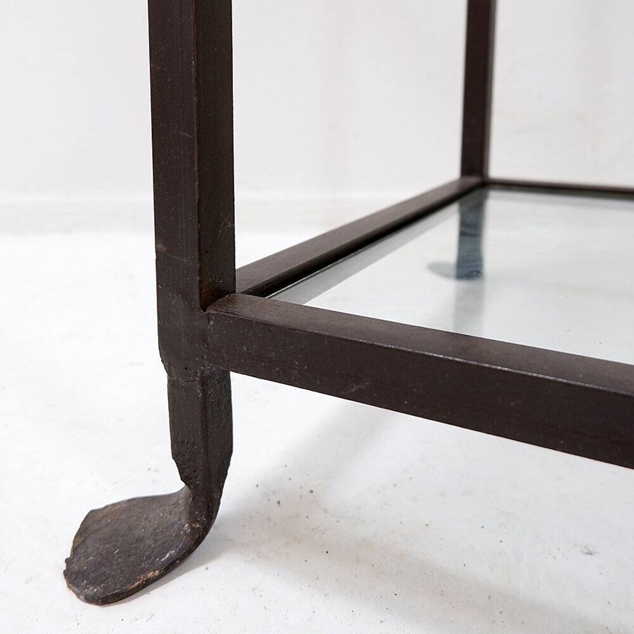 Pair of vintage pagoda-style shelves in black metal