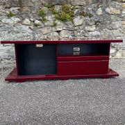 Rectangular plexiglass tv unit, burgundy, wine colour, david lange wine