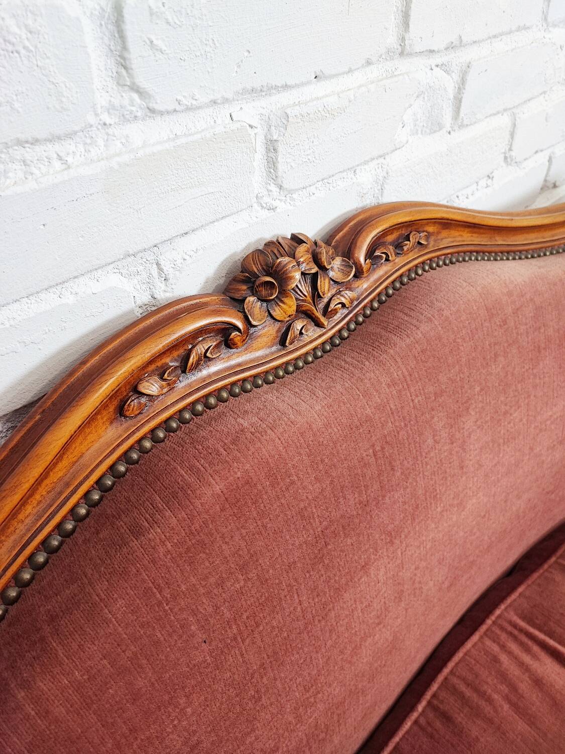 Pink velvet bench