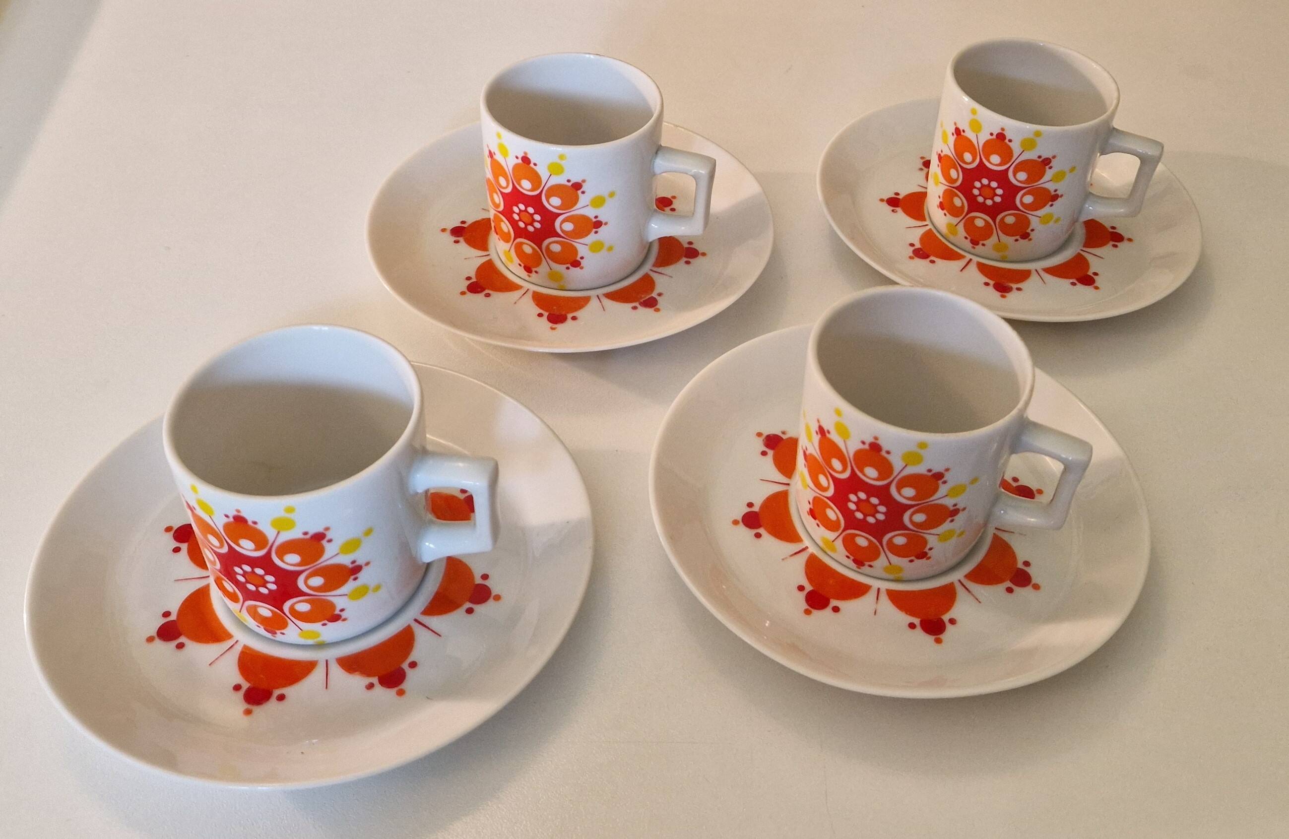 Coffee set 4 cups and saucers, vintage porcelain 1970