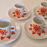 Ensemble à café 4 tasses et soucoupes, porcelaine vintage 1970
