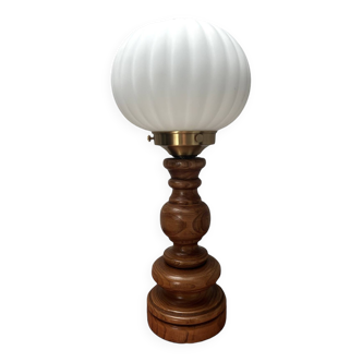 Lampe à poser pied vintage globe plissé