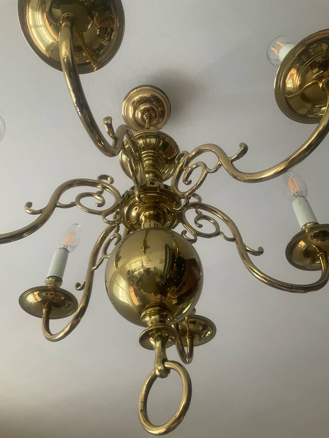 Antique Dutch 6-light chandelier in solid bronze