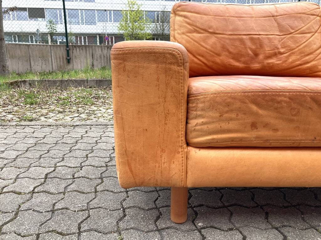 Danish Modern Mid Century Vintage Cognac Leather Sofa