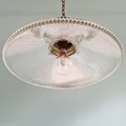 Art Deco glass pendant light with ribbed transparent design, 1920-30.