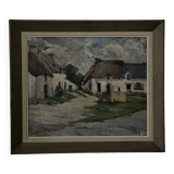 Oil on canvas of Breton farms by Pasquier, early 20th century