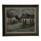 Oil on canvas of Breton farms by Pasquier, early 20th century