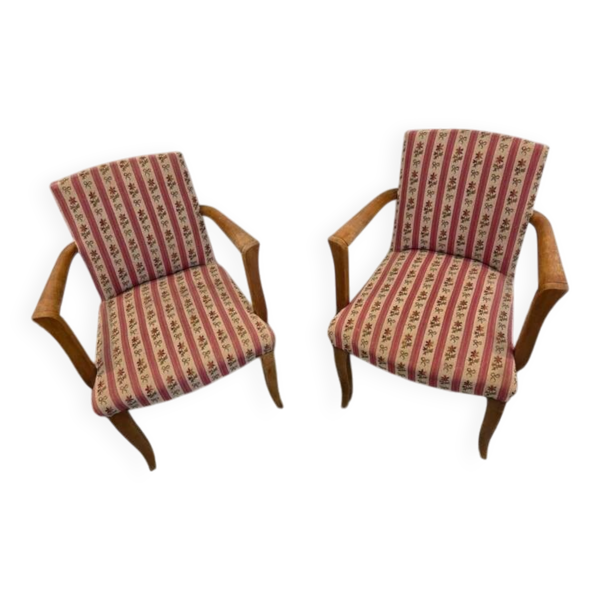 Paire de fauteuils bridge vintage années 40/50 bois massif & ressorts