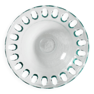 Vintage Georgia Green Recycled Glass Fruit Bowl / Cutout Platter / Spain