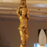 Vintage Italian bronze brass three-branch female figurine chandelier c. 1950s