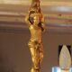 Vintage Italian bronze brass three-branch female figurine chandelier c. 1950s