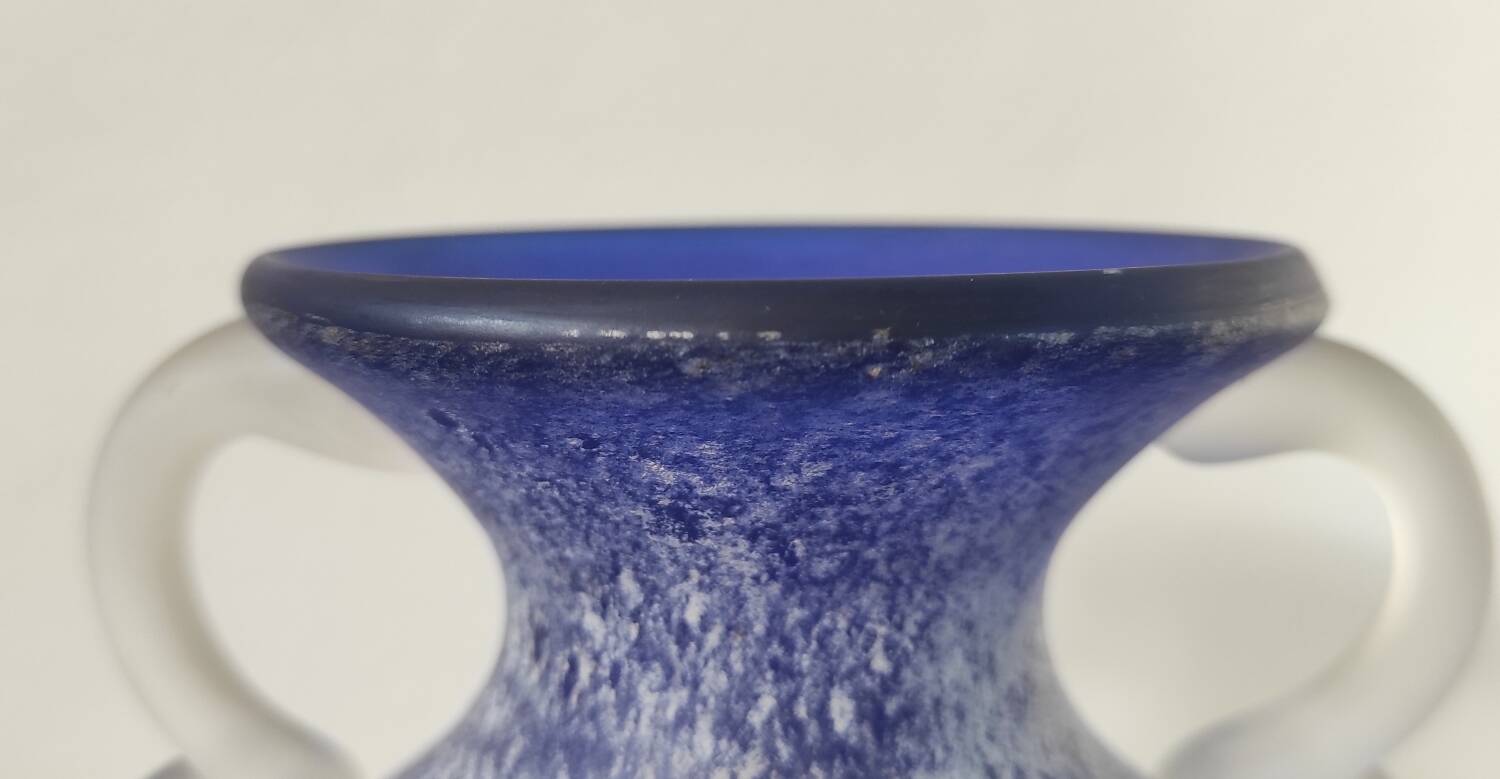 Vintage cobalt blue powdered glass amphora vase