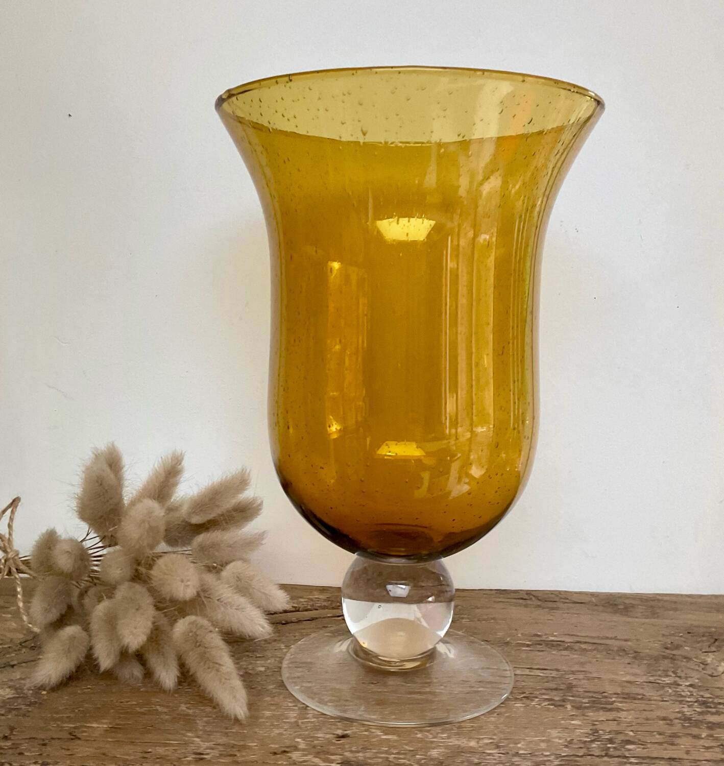 Amber bubble glass vase