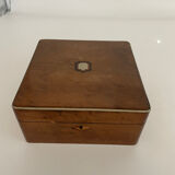 Old square wooden box, a bit of marquetry, padded, box.
