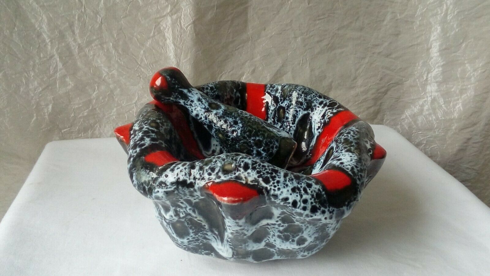 Mortar and pestle in ceramic Vallauris fat vintage lava years 1960