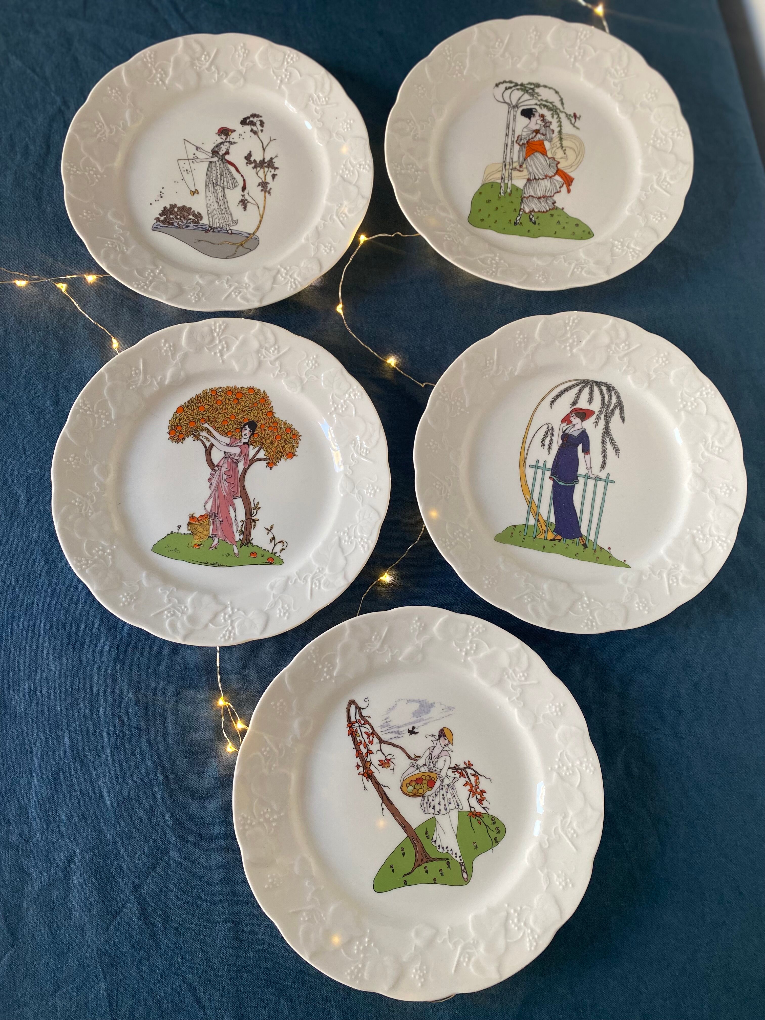 5 dessert plates art deco style