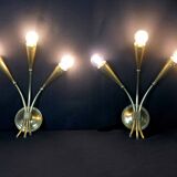 Pair of gilded brass wall lights, Maison Lunel, France, 1950's