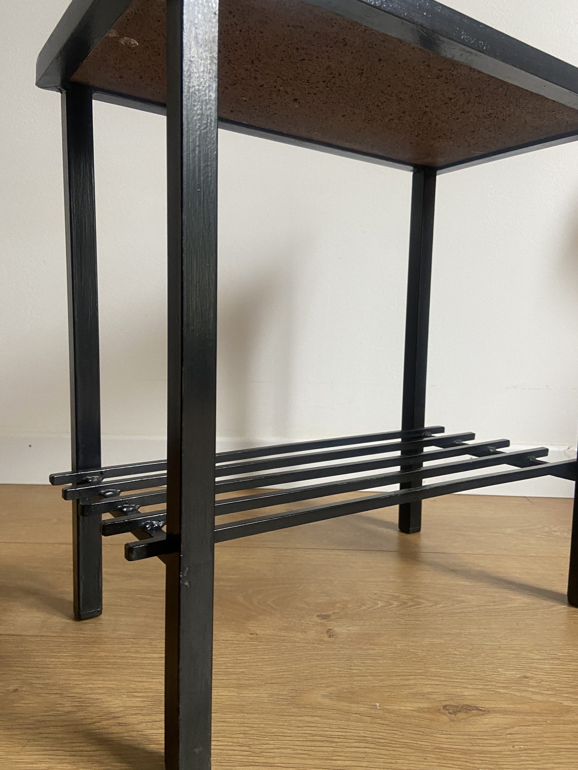 Side table or end of sofa in wrought iron and enamelled lava stone circa 1960