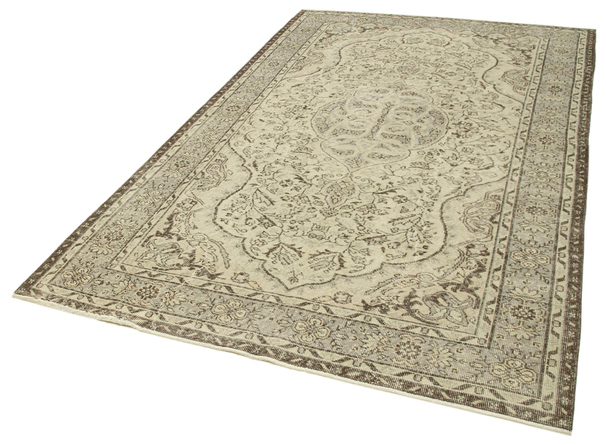 Handmade Distressed Oriental Beige Carpet 170 cm x 276 cm - 38988