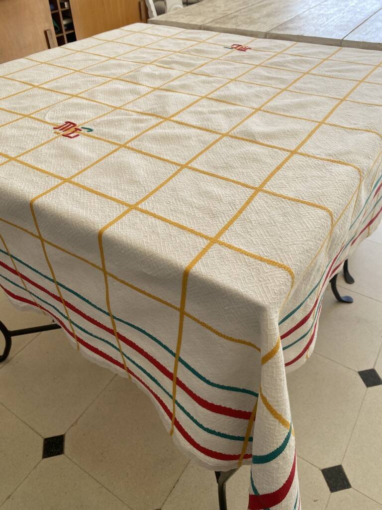 Vintage Jacquard tablecloth in Basque style, monogrammed ML - Mixed fabric - 130x145cm