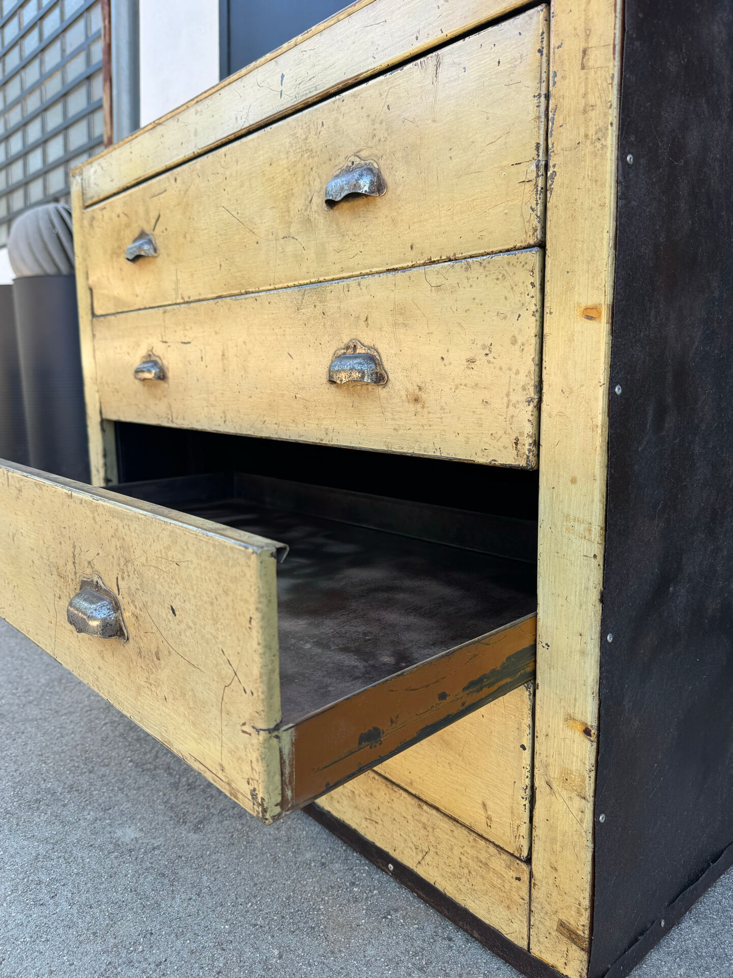 1940s iron and wood workshop furniture