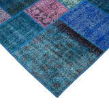 Handmade Anatolian Vintage 202 cm x 300 cm Blue Patchwork Carpet