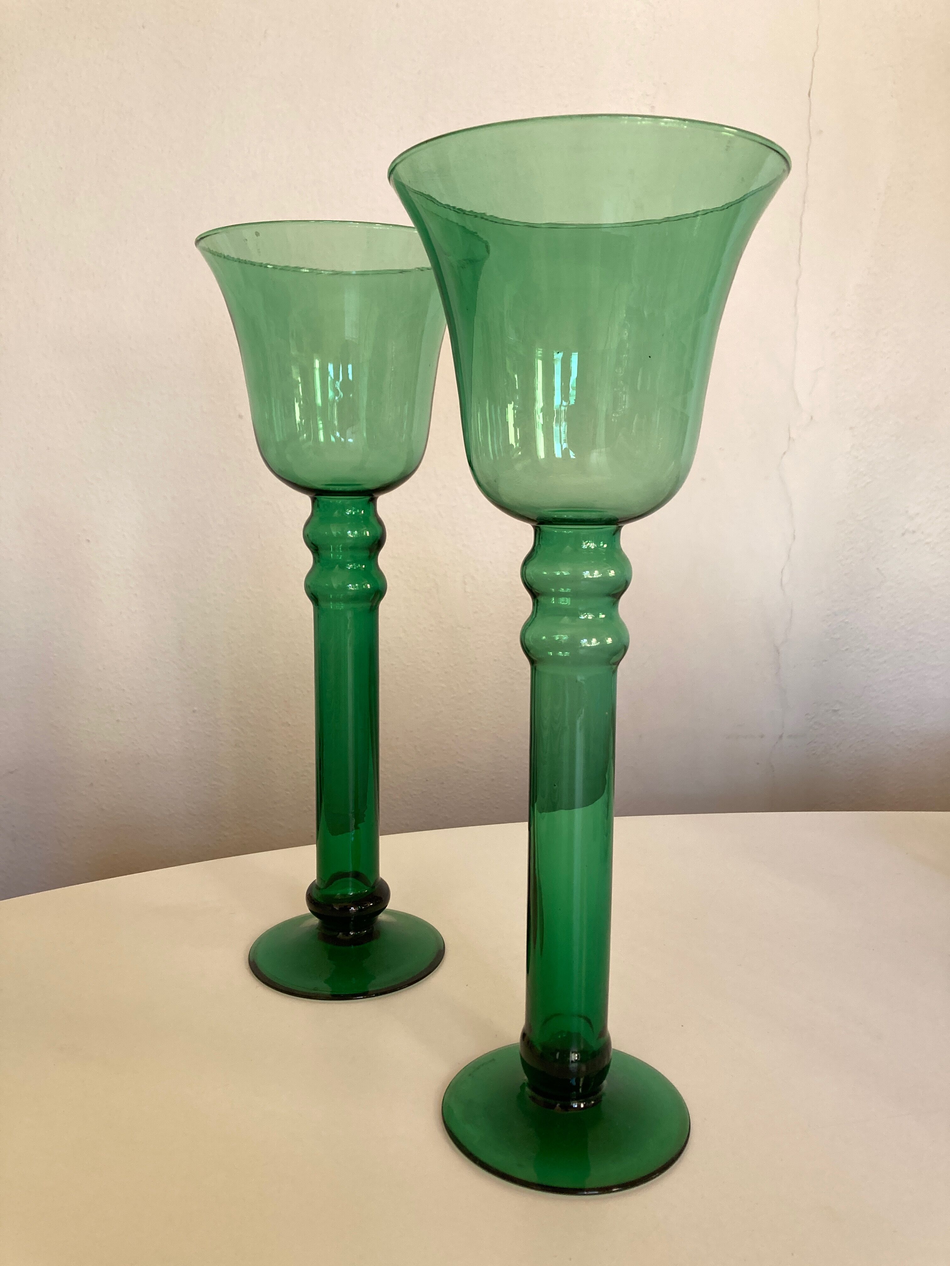 Pair of XXL candle holders in blown glass