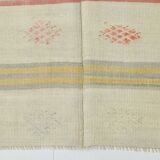 Tapis kilim carré en laine crème et beige