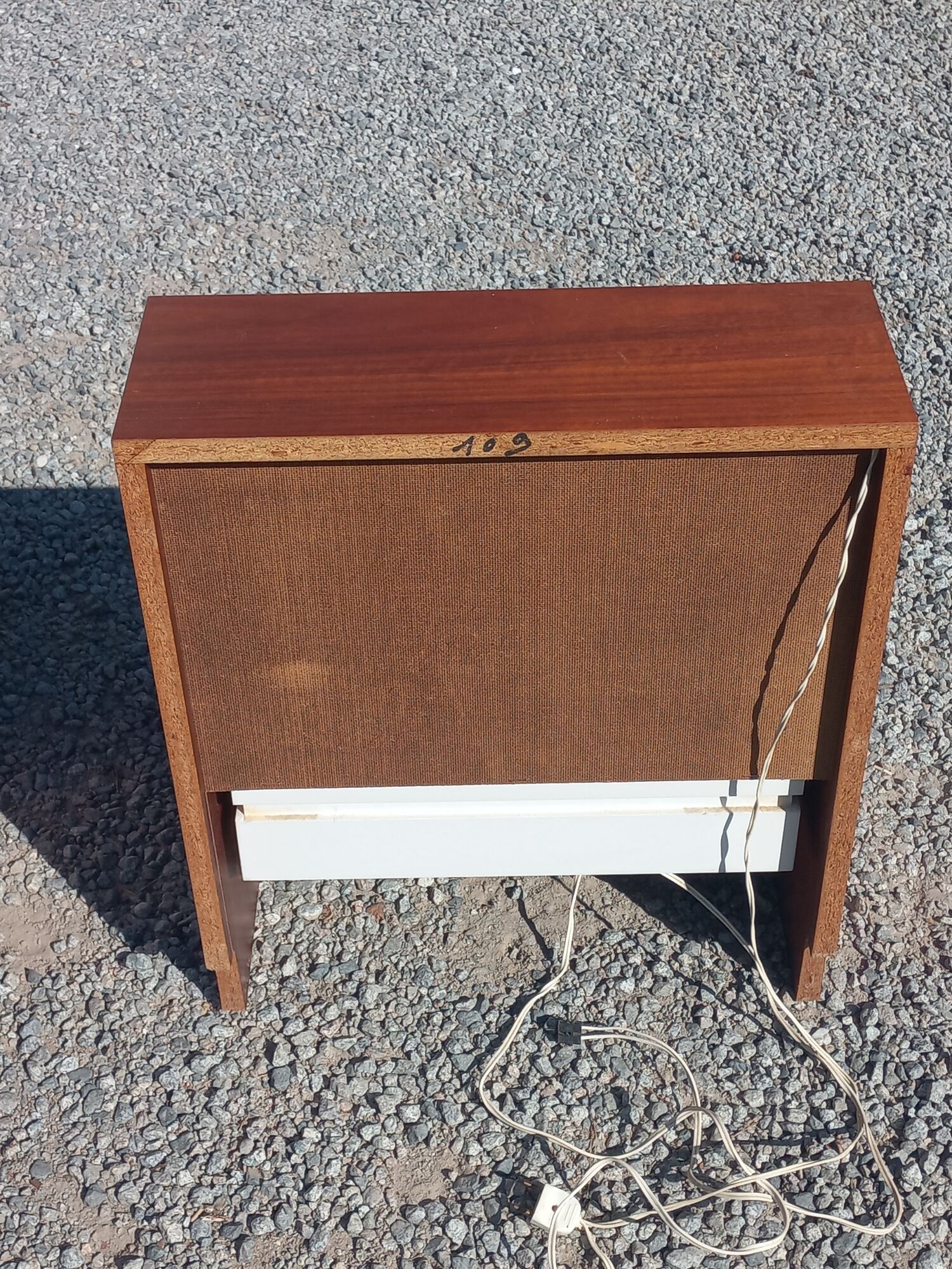 Pair of design bedside tables in orange resin rosewood with white melamine from the 70s