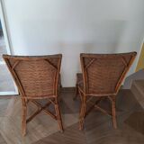 Vintage set of 2 garden woven rattan chairs - sky blue nets - 40