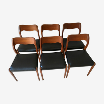 6 chaises scandinaves vintage en teck modèle 71 de Niels O Moller, années 60