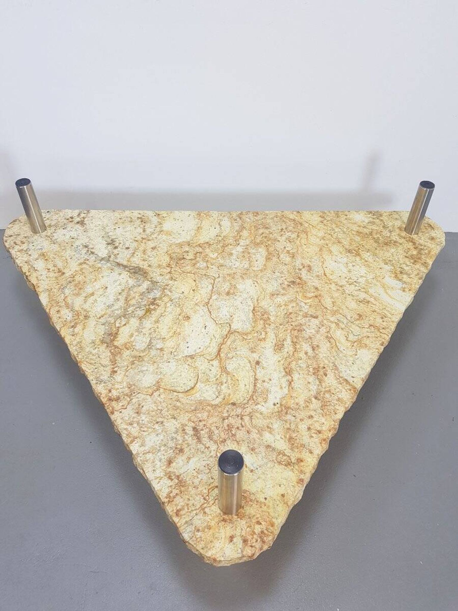 Brutalist Triangle Coffee Table in Marble and Stainless Steel, 1970s