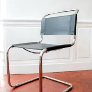 Vintage cantilever chair S33 after Mart Stam, black leather and steel.