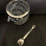 Ice bucket 13cm molded and chiseled glass 1970 and Rösle ice cube tongs